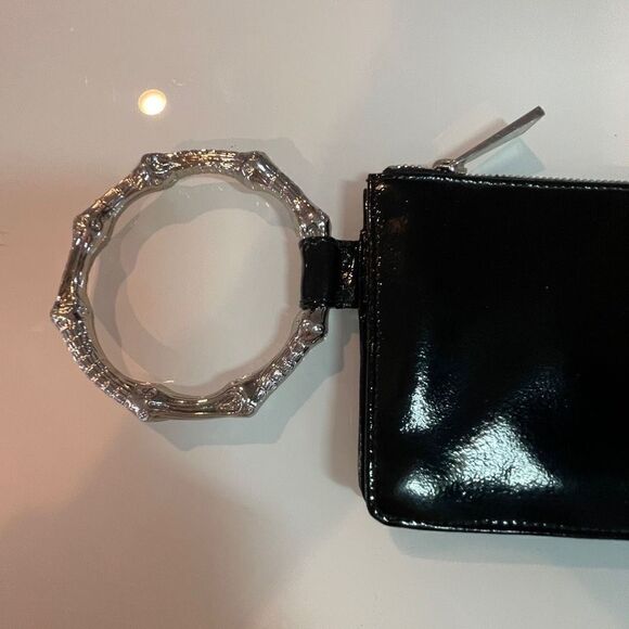 Trina Turk Black Wristlet Patent Genuine Leather Zip Wallet Clutch - Picture 2 of 6